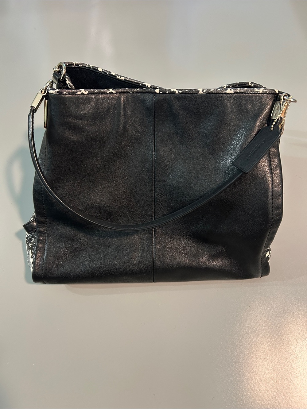 Coach Black Leather Phoebe Shoulder Bag with Python Print